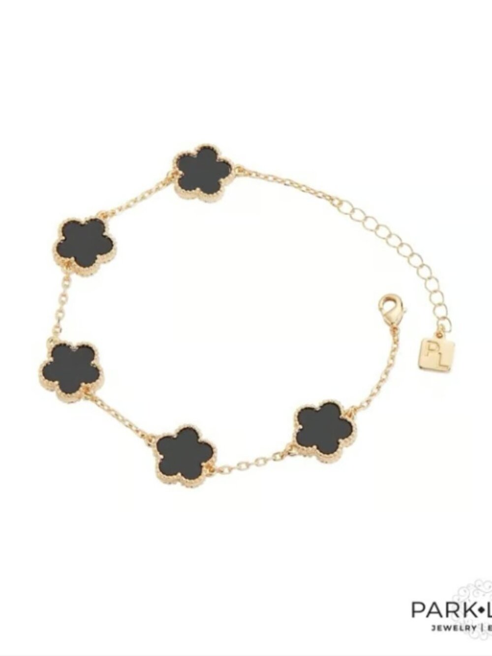 Park Lane Ivy Gold and Black Quatrefoil Charm Bracelet | Designer-Inspired | NIB